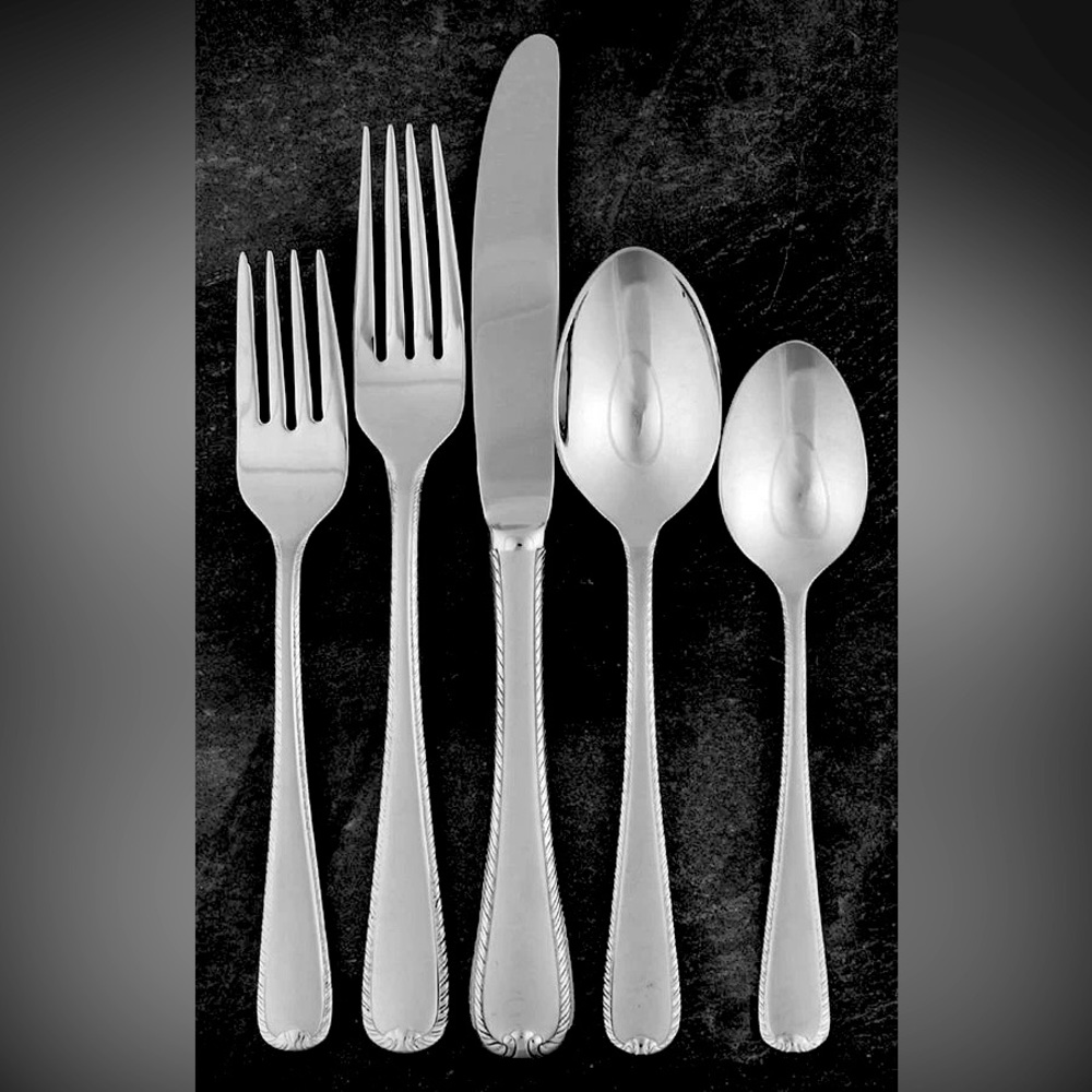 Ribbon Edge Frosted (Stainless) 5 Piece Setting  by GORHAM (7 Place Settings)